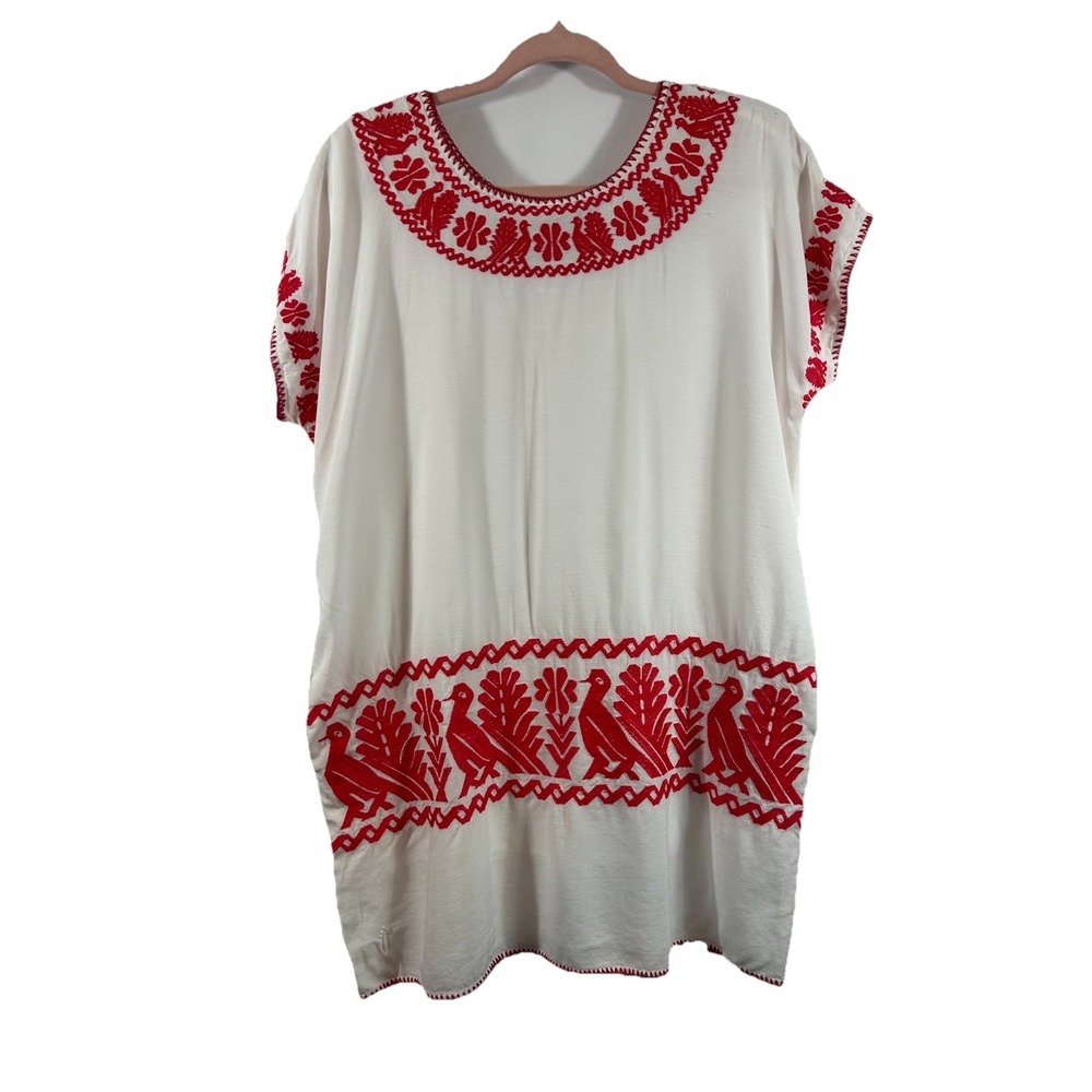 J. Marie Irene Embroidered Dress S Rayon Linen Boho Folk Bird Cottagecore Summer